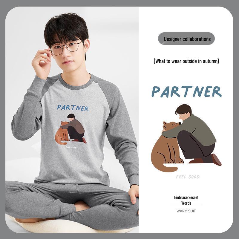 Комплект термобелья для подростков: Чистый хлопок, Тонкий стиль для учеников средней и старшей школы - Теплая хлопковая фланель