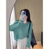 Spring New Back Button Design Knitted Blouse Women's Short Bright Silk Thin Sweater Long Sleeve Hollow Shirt