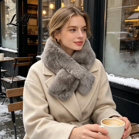Skin Friendly Fluffy Neck Scarf Women Imitation Mink Fur Scarf Thickened Soft Plush Thermal Winter Wrap Warmer Cold Weather Elegant Shawl Accessory