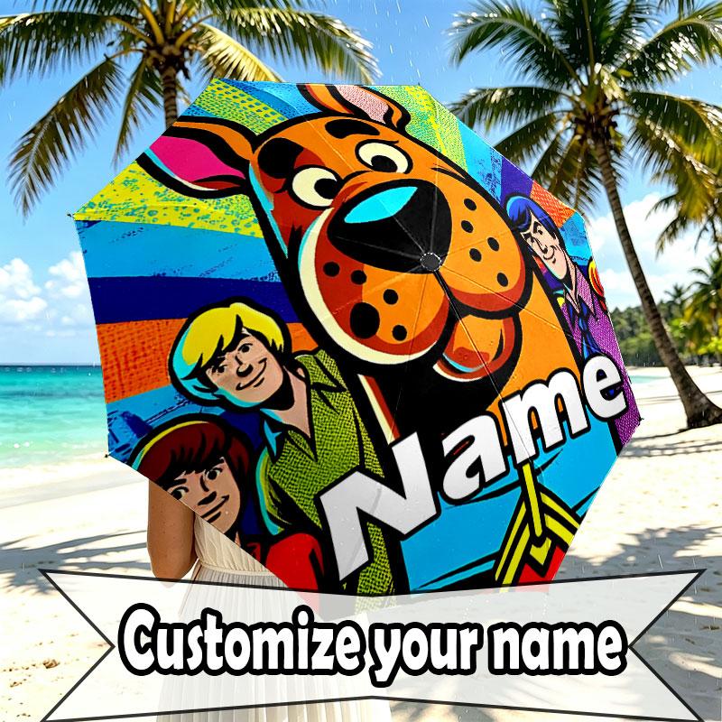 Custom Name Personalized Scooby Print Umbrella, Auto Open Close, 8‑Rib Sturdy Frame, Commute Camping Hiking Use, Birthday Gift