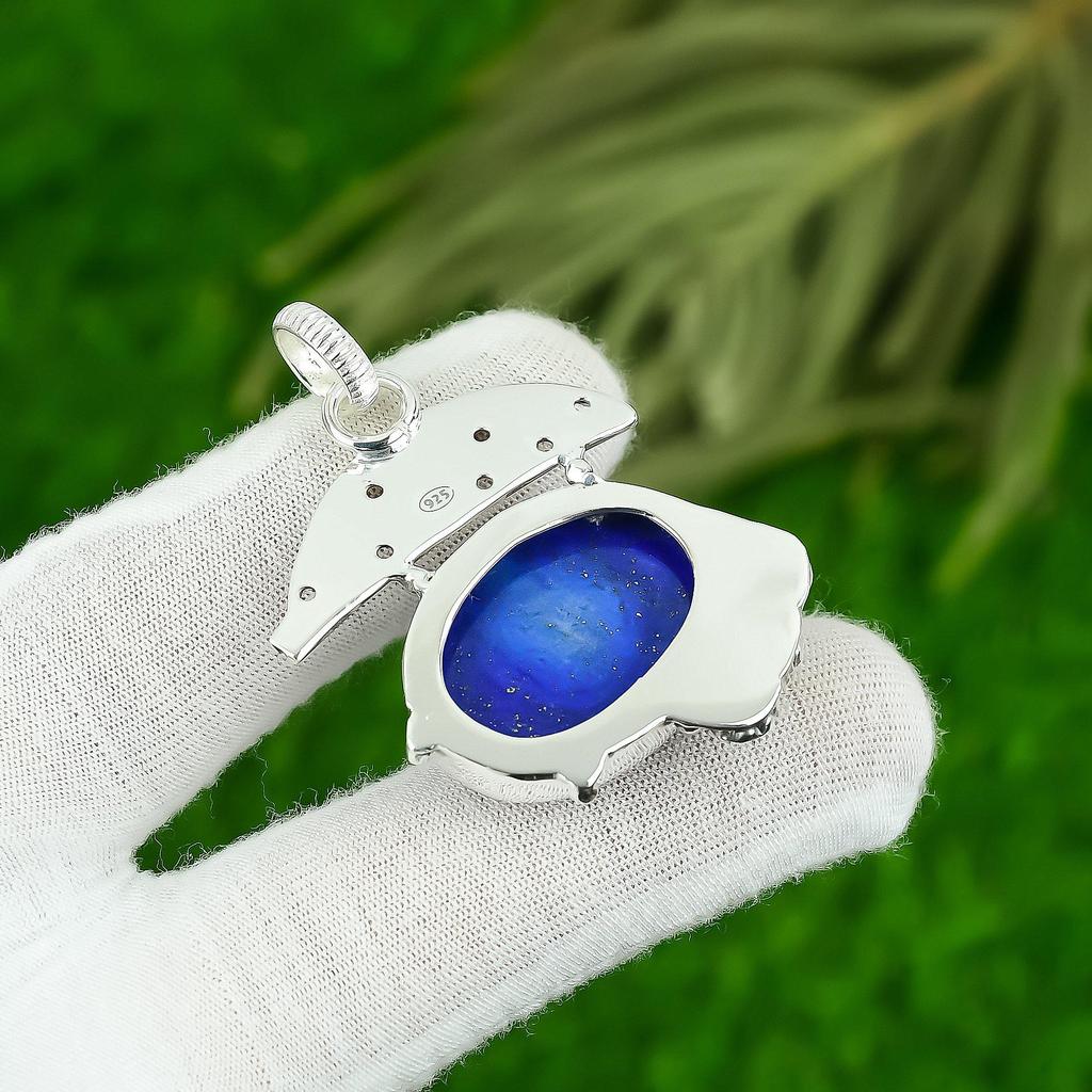Natural Lapis Lazuli Gemstone Pendant 925 Sterling Silver Jewelry For Girls