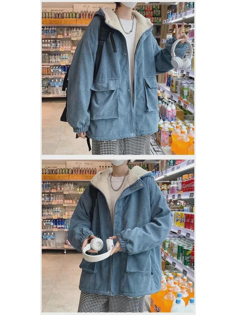 Men's Loose Plush Corduroy Jacket - Thick Lambswool Winter Coat, Korean Style Youth Trend