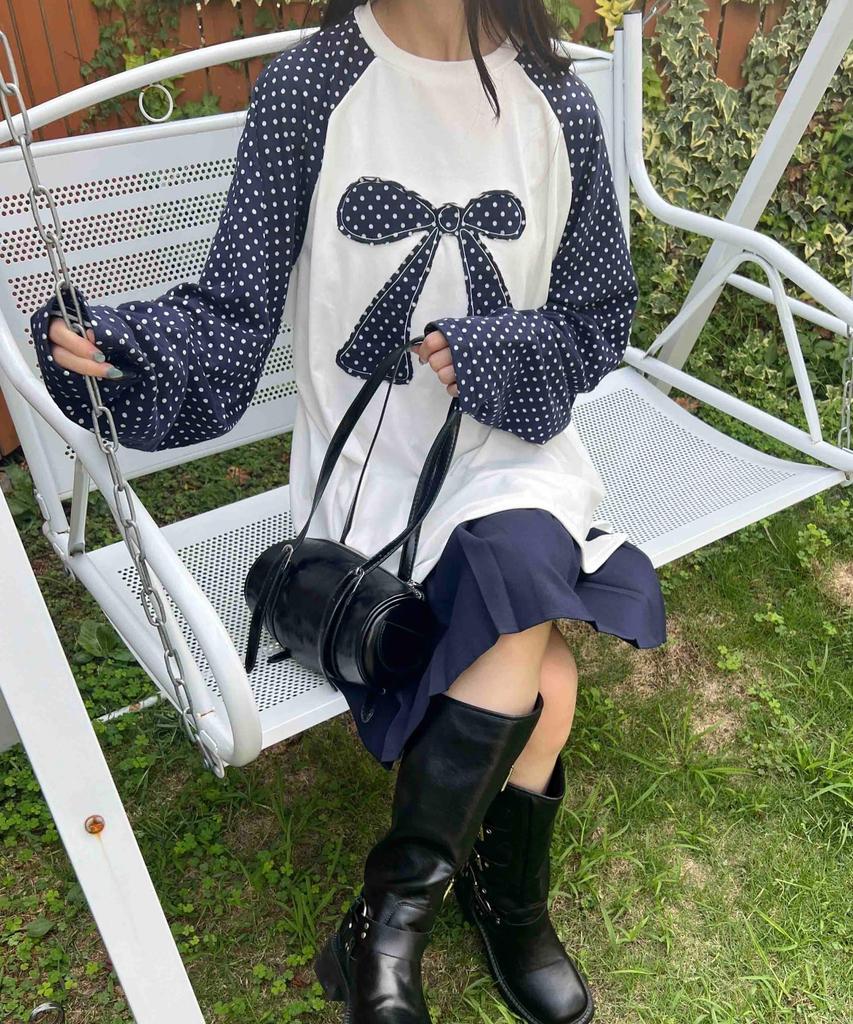 Женская футболка WEGO WC Dot Raglan Patchwork с длинным рукавом, темно-синяя