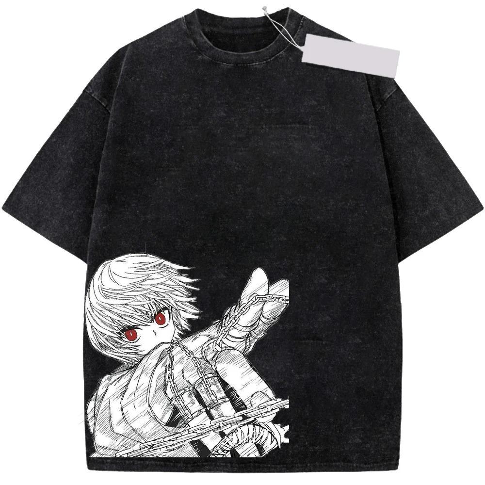 New Anime Hunter X Hunter Printed Tshirt Mens and Womens Washed Tshirt High Quality Vintage Cotton Tshirt Harajuku Top