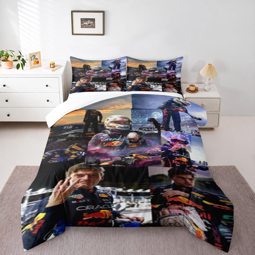 Max Verstappen Photo Collage Bedding set (1 duvet cover, 2 pillowcases, duvet not included), Sunset Champion Driver Wall Art Print