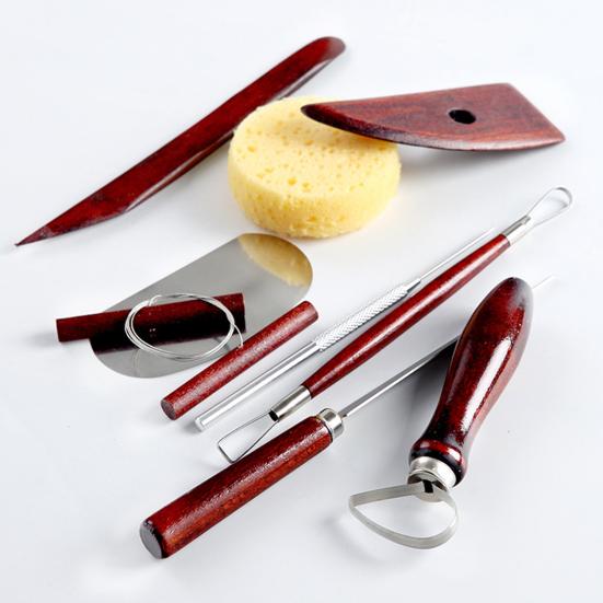 Набор инструментов для лепки из глины, 18 предметов, инструмент для резьбы по керамике с деревянными ручками, двухсторонние инструменты для резьбы по глине с сумкой для инструментов для любителей керамики