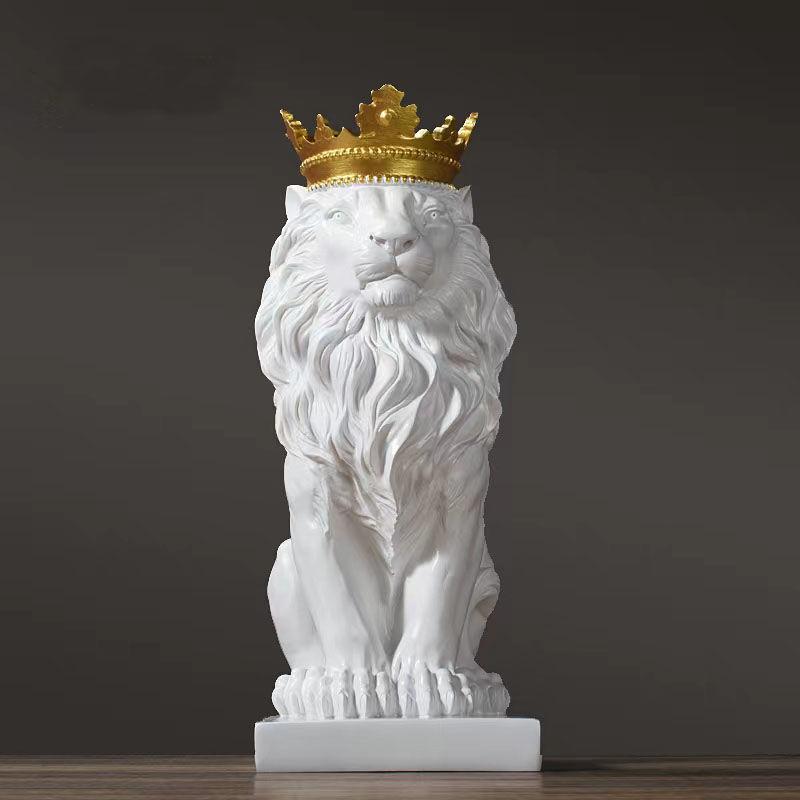 Фигурки животных Львы Статуя Львов с Короной из Смолы Ручная Работа Художественное Произведение Идея для Подарка Декор для Дома и Офиса Украшение Изысканный Декор для Гостиной Стола Домашний Декор