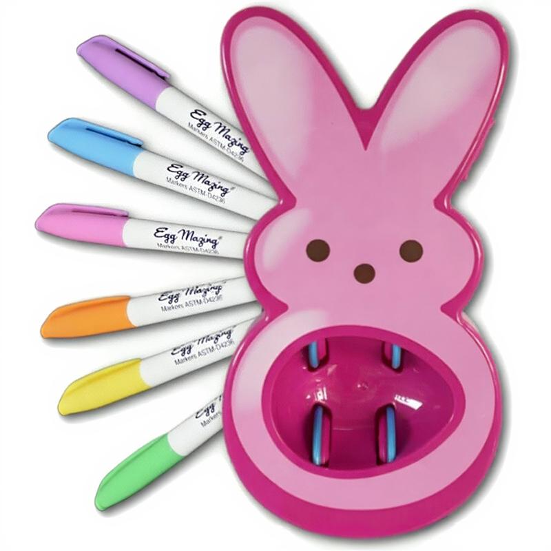 Easter Bunny Egg Decorating Kit - Kids Diy Craft Set With 6 Color Markers Marshmallow Bunny Shaped Egg Holder Easter Rabbit Gift