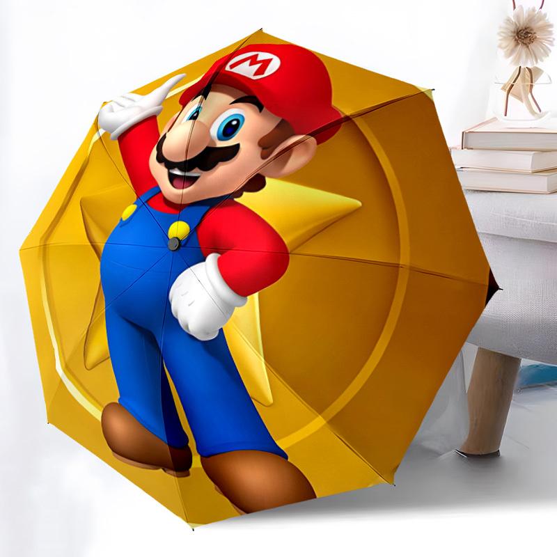 1 шт. Автоматический складной зонт Super Mario - Компактный дизайн с 8 спицами, Прочный пластик и железо, Идеальный подарок для друзей и семьи, Уличный зонт, Модный