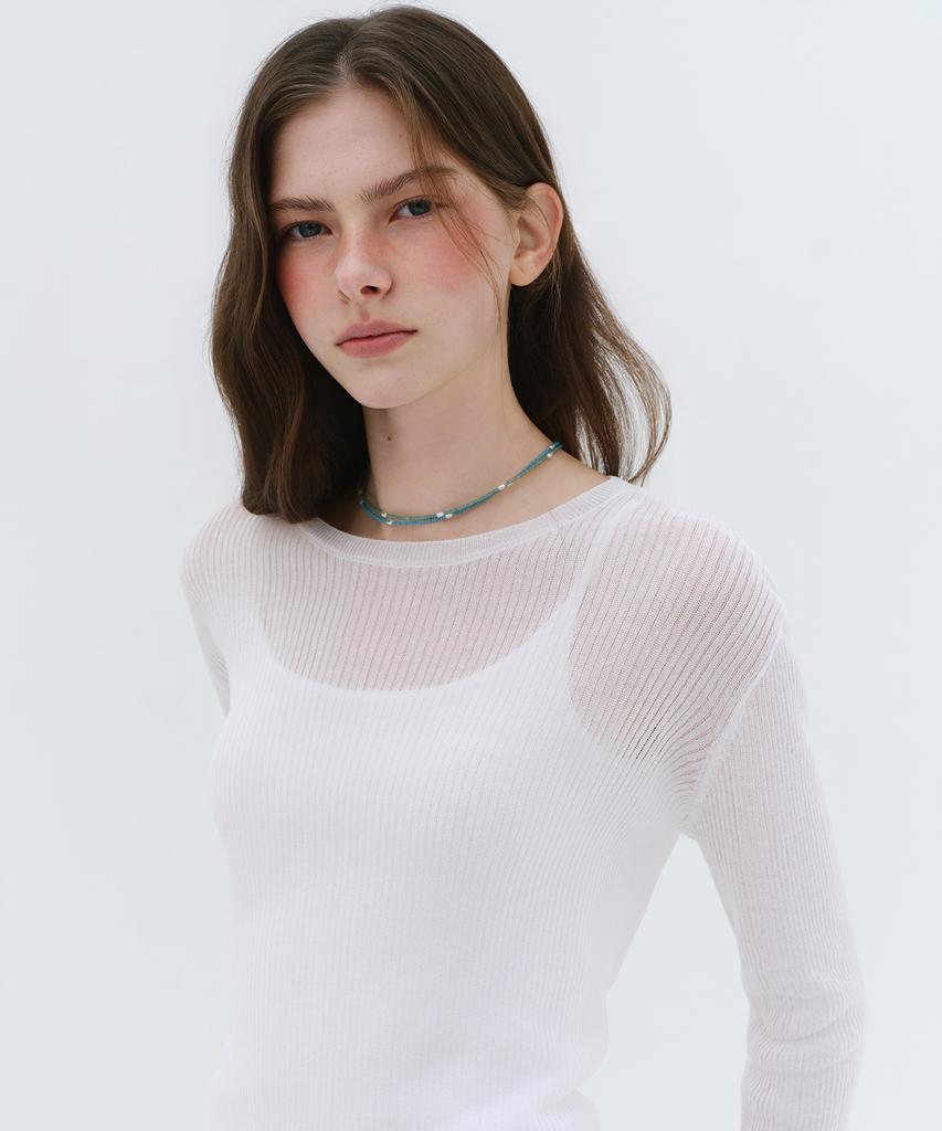 MUSINSA STANDARD WOMAN Women'S Linen Blend Ribbed Sheer Knit [White]