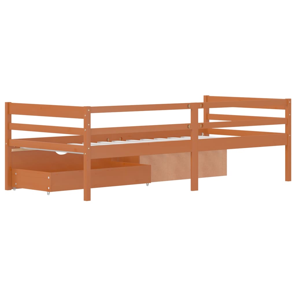 Solid Wood Bed with Drawers Honey Brown Pine 90 x 200 cm