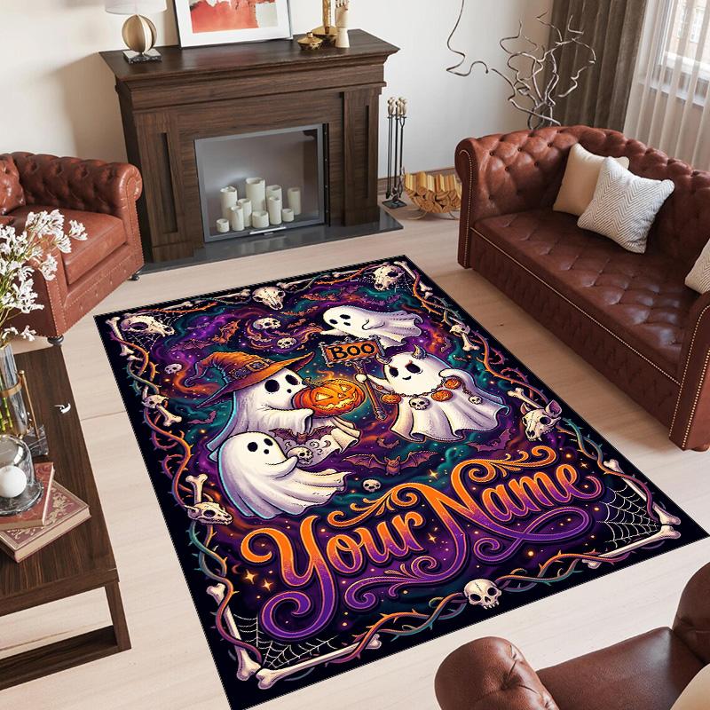 Halloween Theme Crystal Velvet Floor Rug Personalized Custom Name Text Warm Carpet Home Decoration