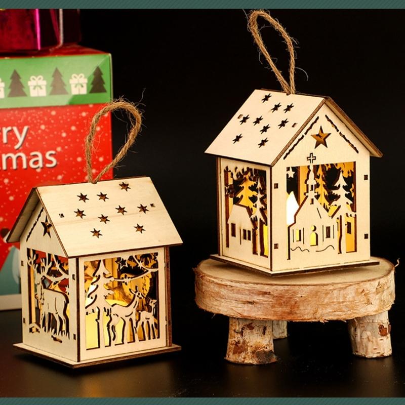 Christmas Wooden House Decoration With Warm LED Light Illuminated Cottage Ornament For Seasonal Display