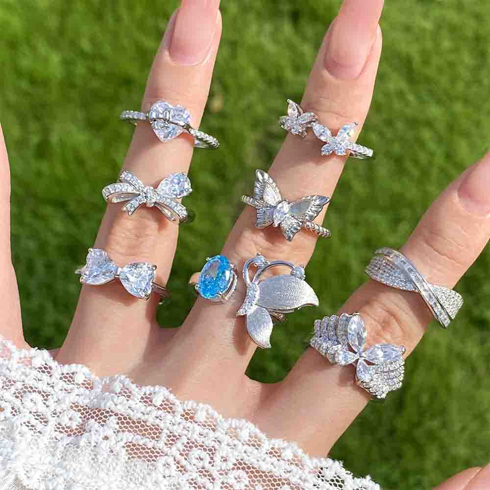 European and American Rings, Women's Niche Light Luxury Bows, Love Silver Rings