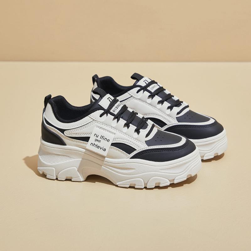 Женские кроссовки на толстой платформе, повседневные нескользящие кроссовки из искусственной кожи для ходьбы, удобные кроссовки для бега для женщин, легкие теннисные туфли на шнуровке