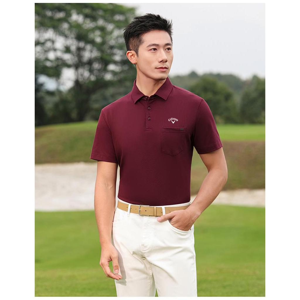 Callaway 2025 Летняя вышитая рубашка-поло для гольфа, бизнеса, отдыха, спорта, стиля, жидкого аммиака, бисера из хлопка с улучшенным блеском