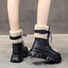 Обувь Женская 2024 До середины икры Женские ботинки на платформе Современные ботинки Женские Пряжка Круглый носок Средний каблук Шнуровка спереди Теплая женская обувь