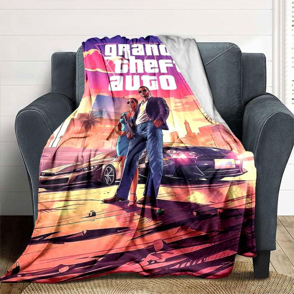 1pc Grand Theft Auto Soft Flannel Blanket with Designer Print - A cozy blanket for all seasons, perfect for the couch, bed, officeB18