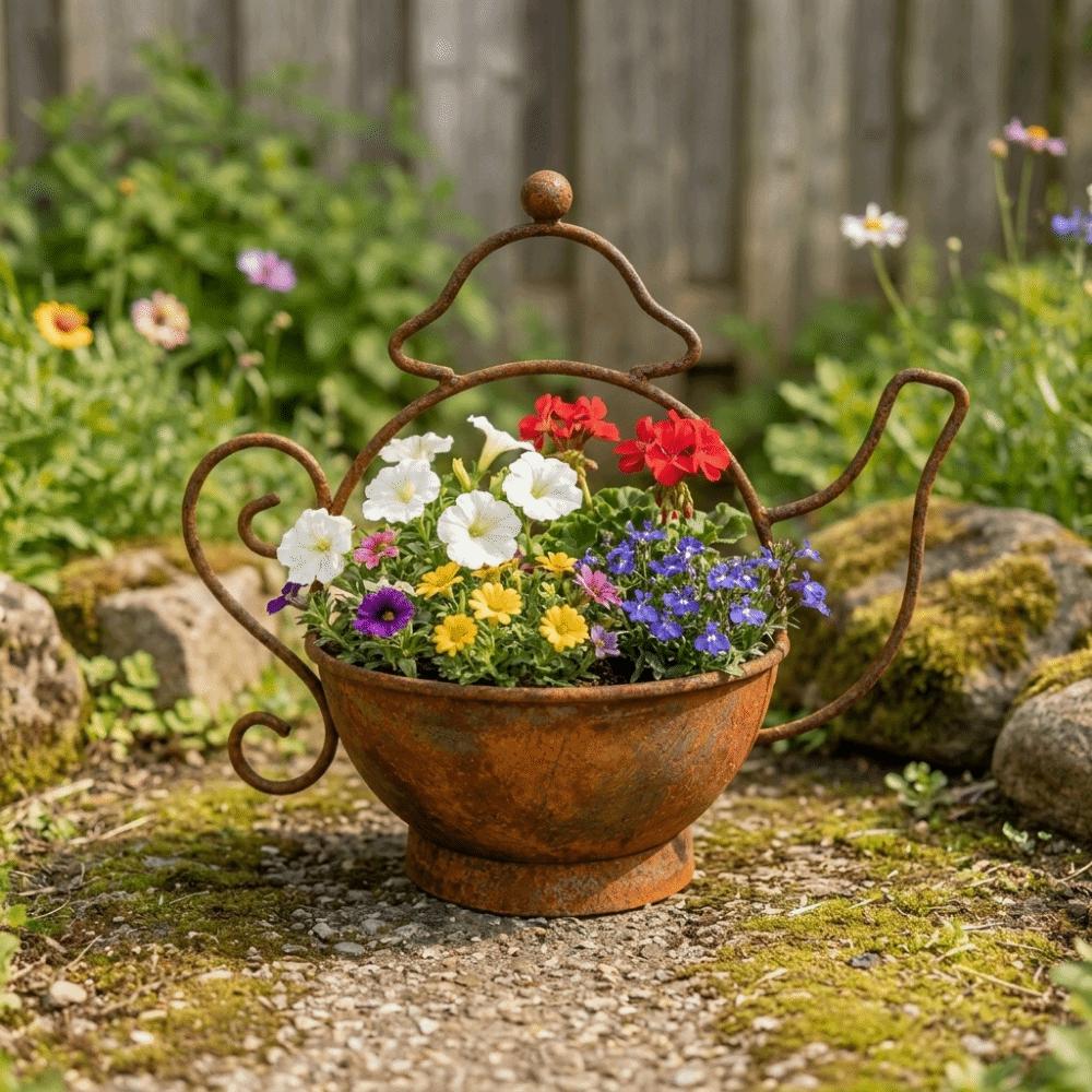 Decorative Kettle Shape Flower Pots Vintage Kettle Plant Container Front Porch