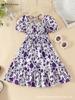 Модное платье с коротким рукавом для девочек. Летнее детское милое свежее цветочное платье.