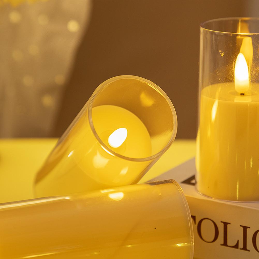 1/3Pcs LED Flameless Electric Candles Light Acrylic Glass Battery Flickering Fake Tealight for Wedding Party Christmas Decor