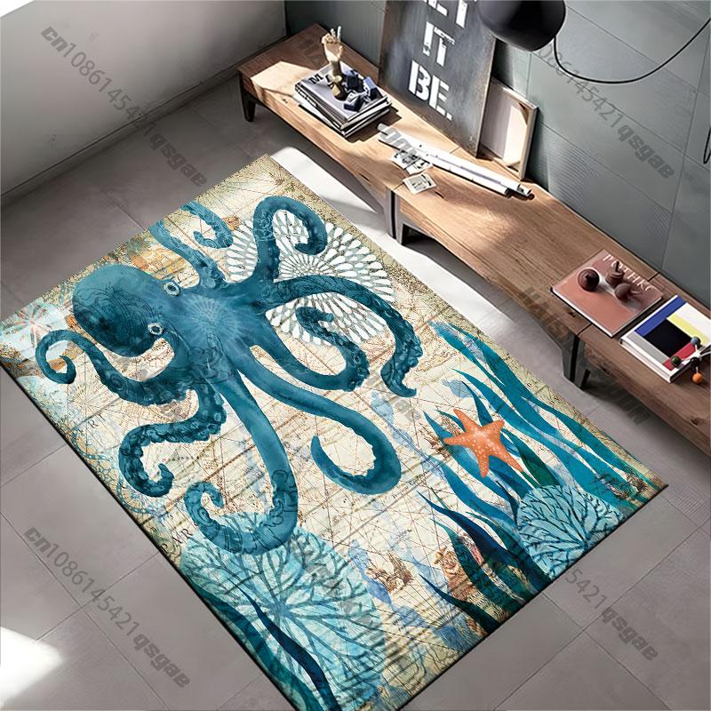 Underwater octopus nautical theme carpet Yoga living room room decor children's crawling mat doormat area rug games mat