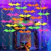 Glow In The Dark Halloween Bat Decoration Fluorescent Paper Bat Hanging Swirls Halloween Party Ceiling Streamers for Neon Party Room Decor