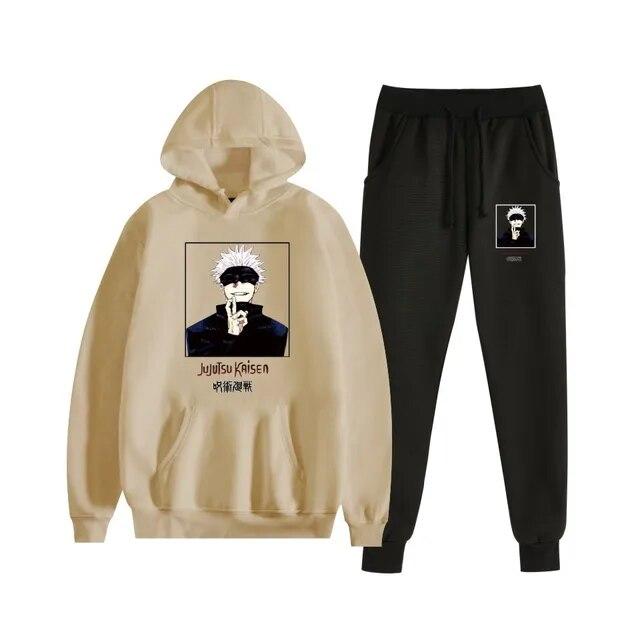 Fashion Autumn/Winter Anime Jujutsu Kaisen Harajuku Streetwear Men's Suit Fleece Hoodie + Trousers Thick Warm Sports Suit