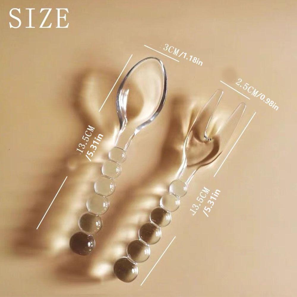 Heat Resistant Glass Spoons Fork Pink Green Coffee Mixing Spoon Creative Tableware Spoon Household