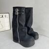 Fashion Chunky Women Knight High Boots Fashion Platform Flats Trouser Long Booties Autumn Winter Female Western Cowboy Shoes