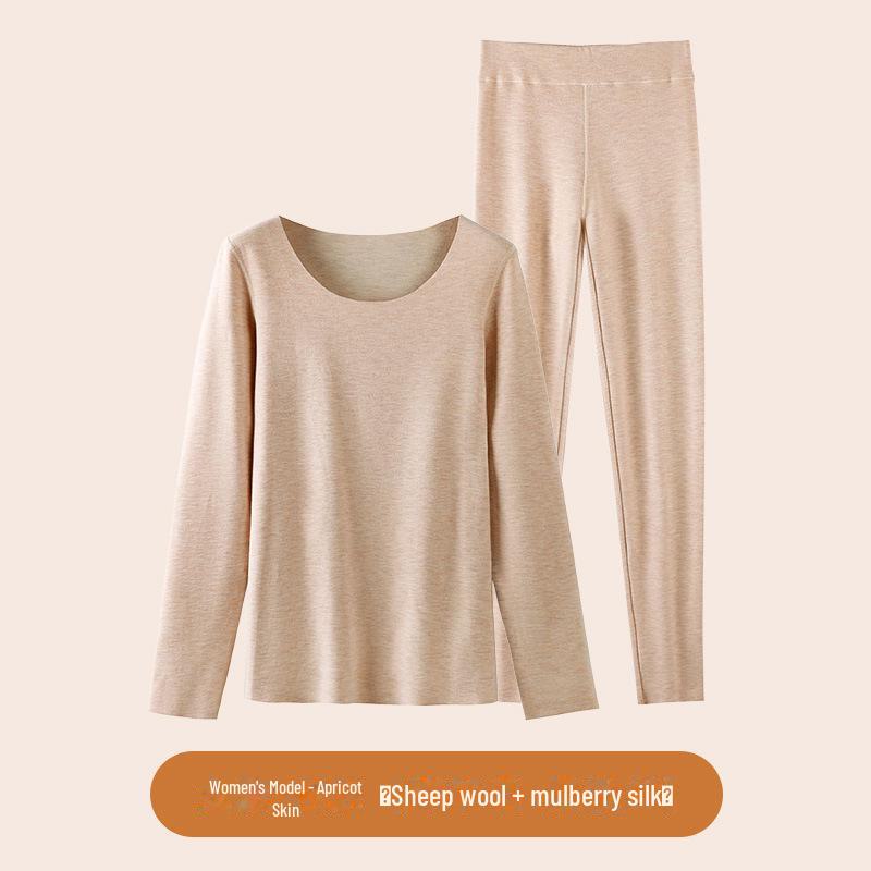 Комплект нижнего белья из термошерсти и шелка с круглым вырезом и бархатом на осень/зиму
