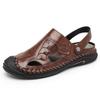 Мужские пляжные сандалии из натуральной кожи больших размеров с вышивкой вручную