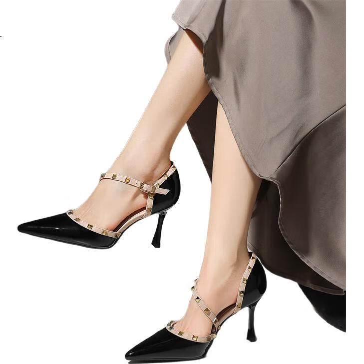 ZHR Rivet High Heels for Women, Elegant Pointed Toe, Sophisticated Style, Thin Heel Pumps, Sexy Closed-Toe Sandals for Women