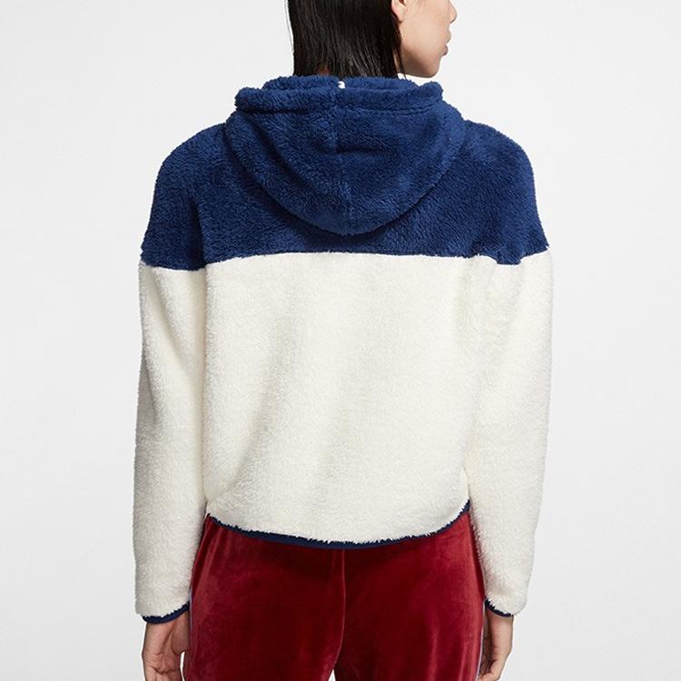 Nike Теплая повседневная плюшевая куртка с капюшоном в стиле колор-блок, женские куртки синего цвета BV5469-492