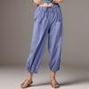 Женские модные однотонные хлопковые льняные повседневные брюки с эластичной резинкой на талии и карманами
