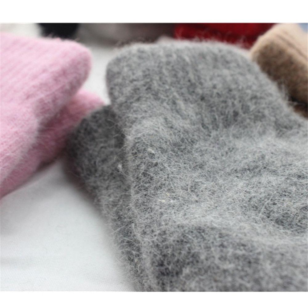Женские Девушки Плюшевые Однотонные Варежки на Все Пальцы из Кроличьего Пуха Двухслойные Зимние Перчатки