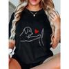 Women Casual T Shirt Black Dog And Heart Print Graphic Tee For Daily Wear And Pet Lovers