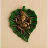 Metal Golden Lord Ganesha On Green Leaf Wall Hanging Sculpture Decorative Religious Showpiece for Home Wall Decor, Pooja Room, Temple & House Warming