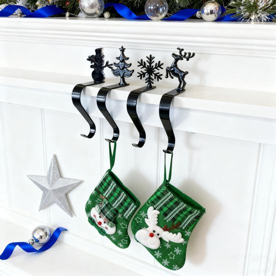 Рождественский крючок для чулка Нескользящий металлический держатель для чулка Олень Снежинка Снеговик Дерево Каминный крючок для подвешивания рождественских украшений Венков Украшение для вечеринки