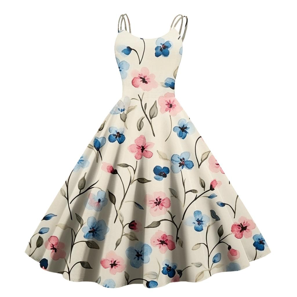 Women's Floral Print Sexy Off-the-shoulder Punk Vintage Dress