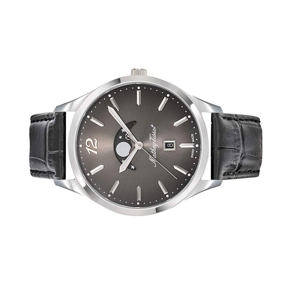 Mathey-Tissot Мужские кварцевые часы Urban Moon с кожаным ремешком и черным циферблатом H411LAN