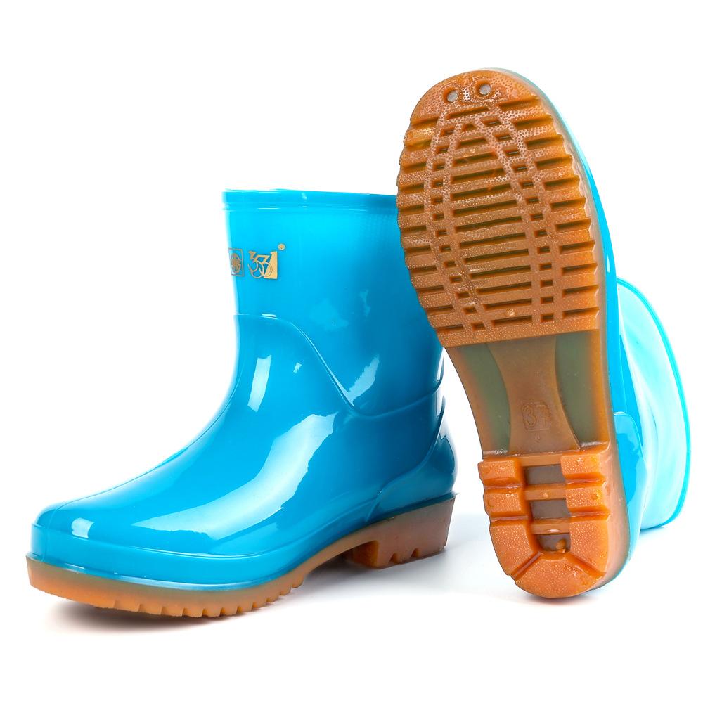 New PVC women's low-tube rain boots blue and green non-slip beef tendon low-top rain shoes work water shoes