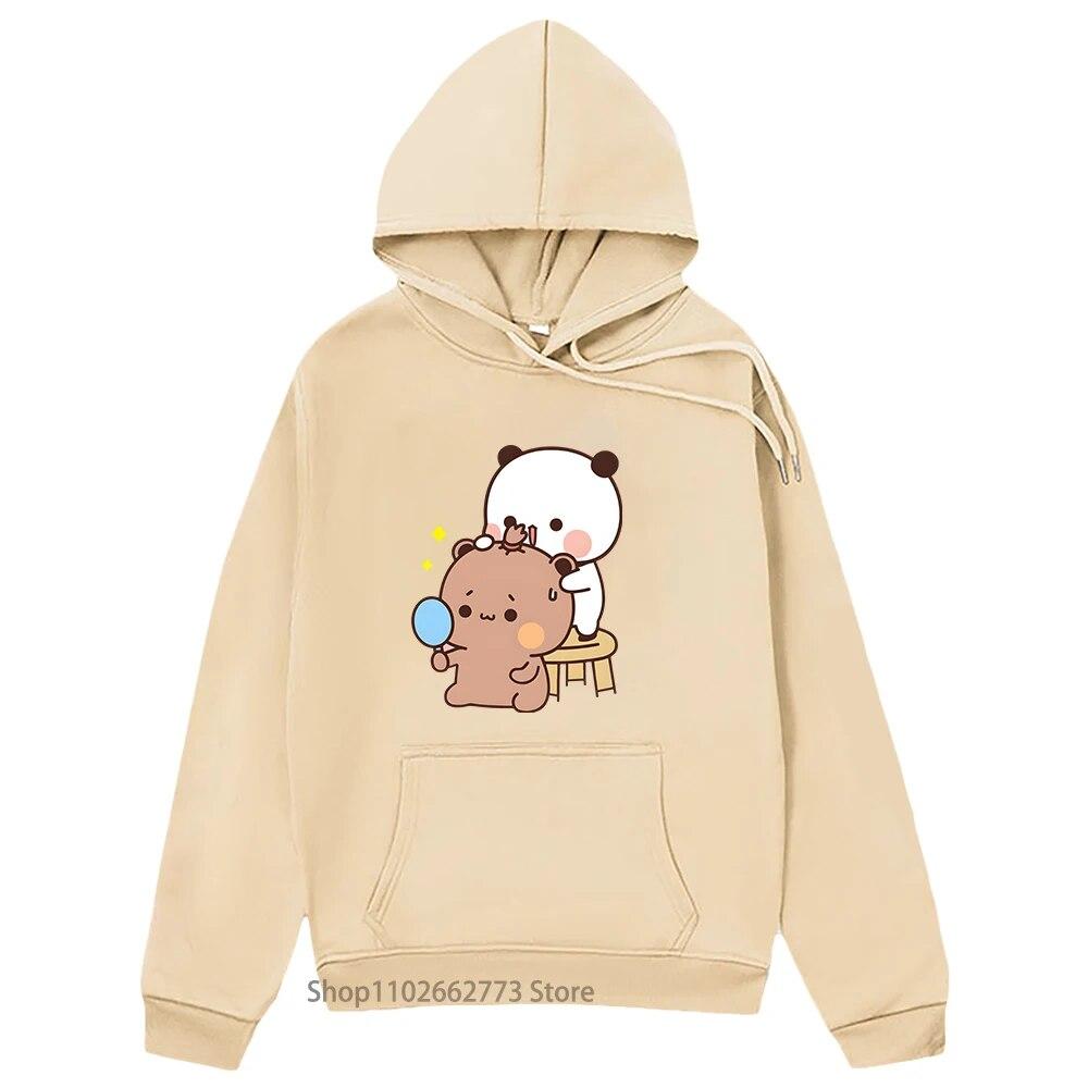 Толстовка с принтом Kawaii для девочек, свитшот с принтом Bubu Dudu, одежда с рисунком панды и медведя, одежда унисекс для женщин, одежда Y2k, весенняя одежда