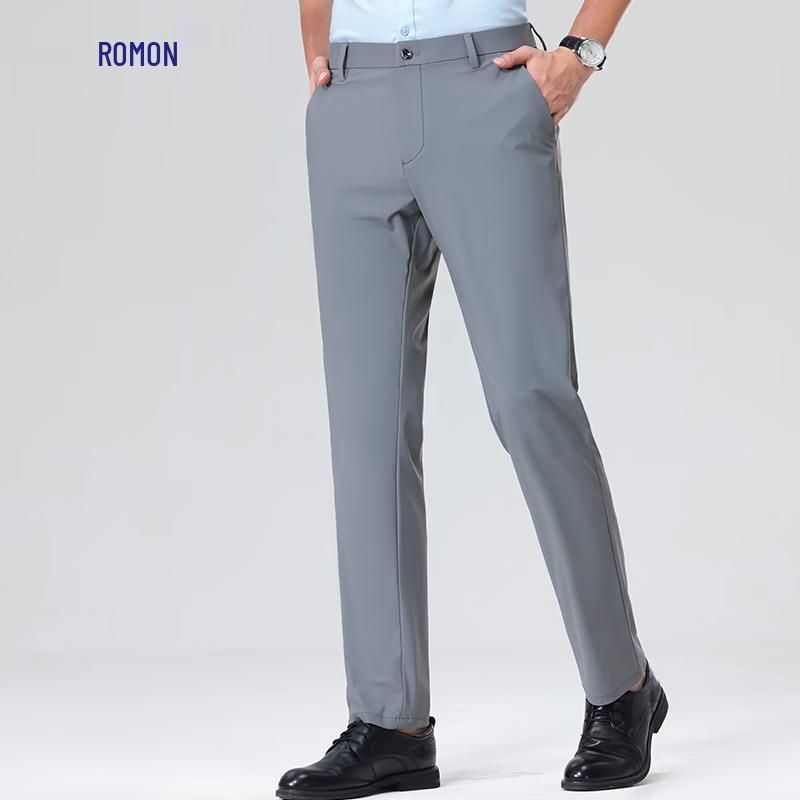 Romon Men's Ice Silk Casual Straight-Leg Pants