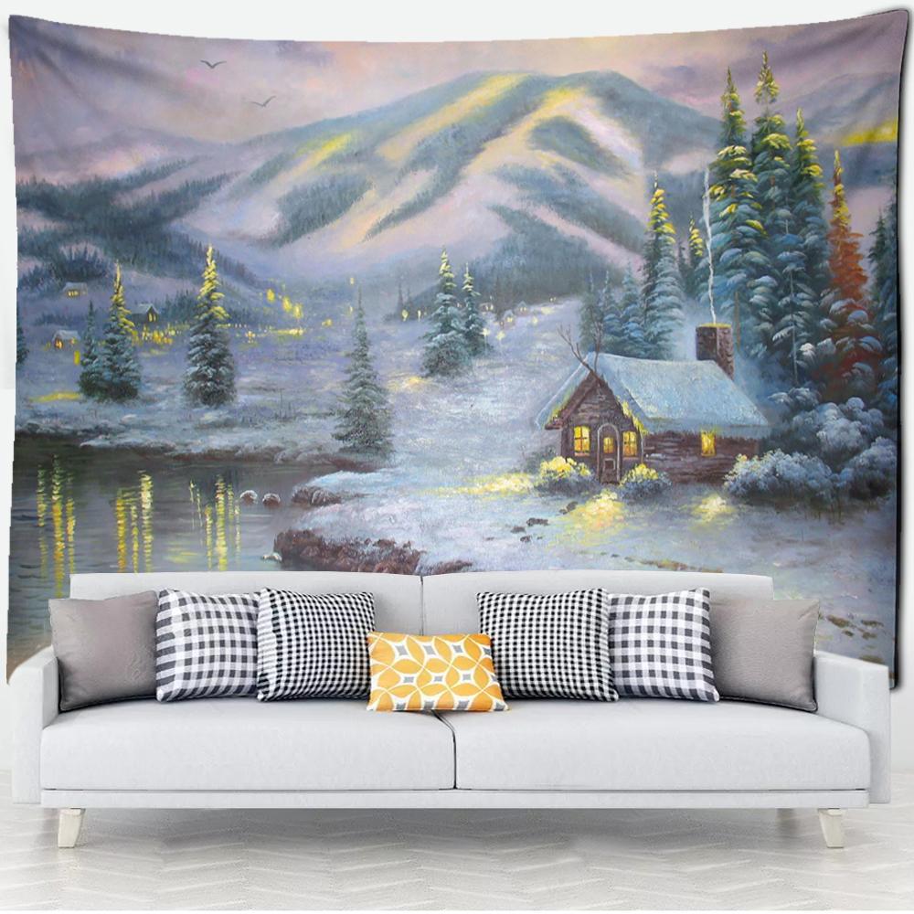 Лесная хижина гобелен настенная картина маслом фон ткань печать психоделическое колдовство богемный декор