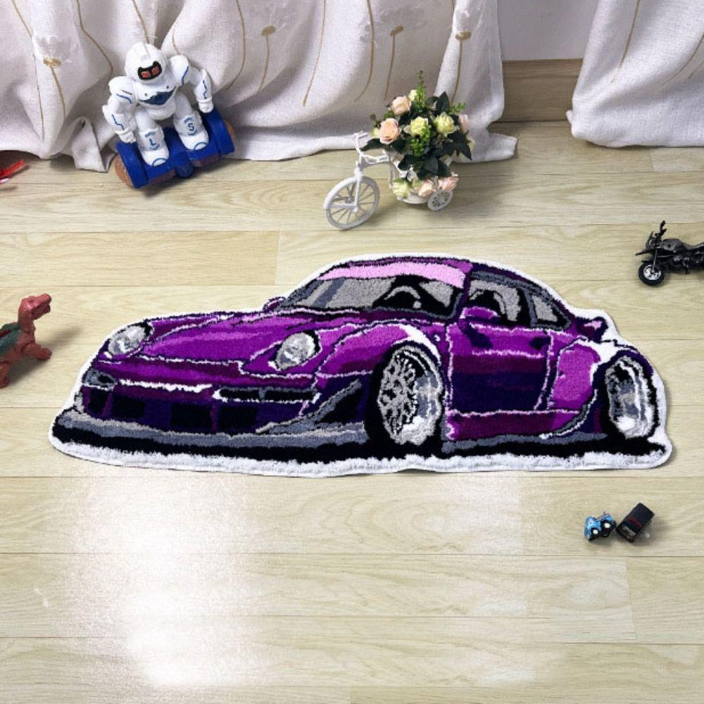 Sports Racing Car Tufted Carpet Embroidered Floor Mat Home Decoration Car Shape Rug Bedroom