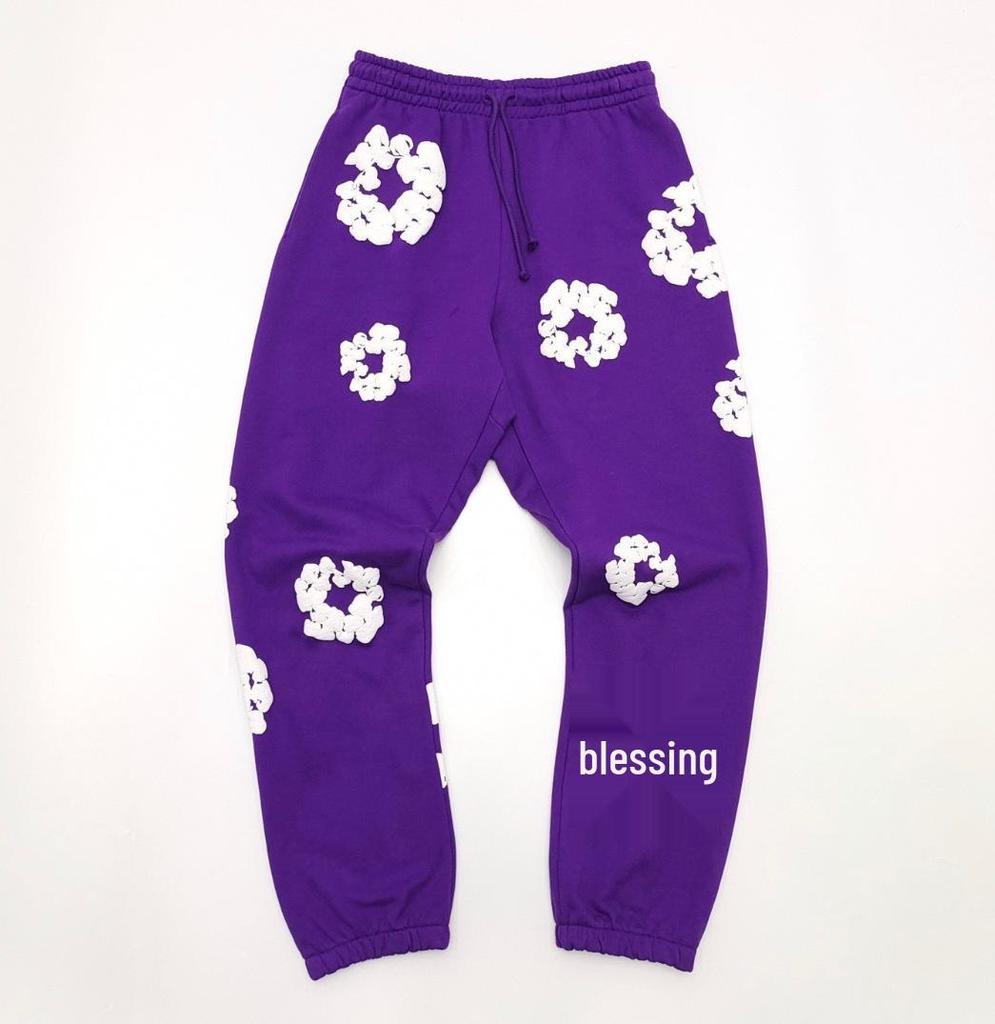 Худи из плотного хлопкового денима с цветочным принтом - Модная американская уличная куртка для мужчин