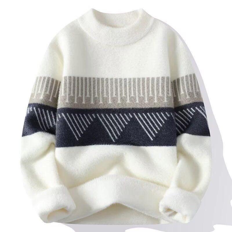 Sweater Men's Semi High Neck Thick Trendy Brand Autumn and Winter Knitted Base Sweater with Warm Clothing Underneath