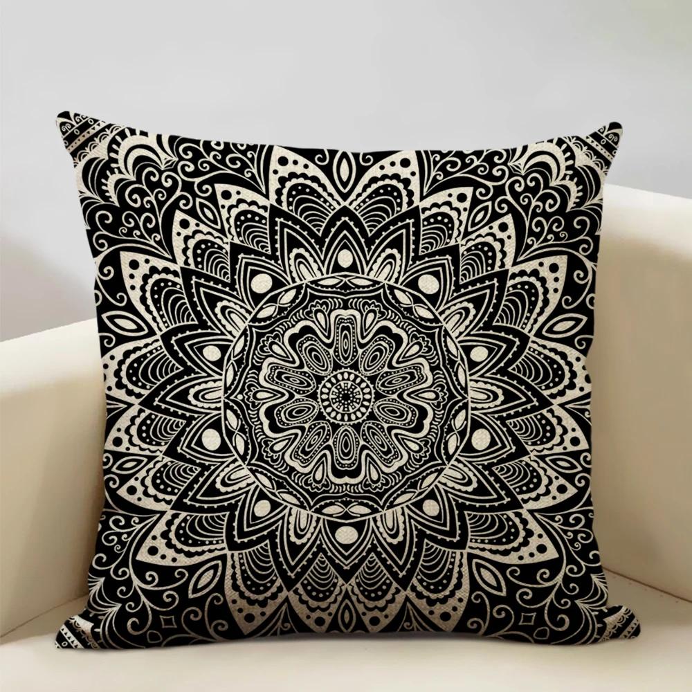Mandala Sofa Decorative Throw Pillow Case, Hamsa Cushion Cover, Home Living Room Pillow Cover, 45x45cm