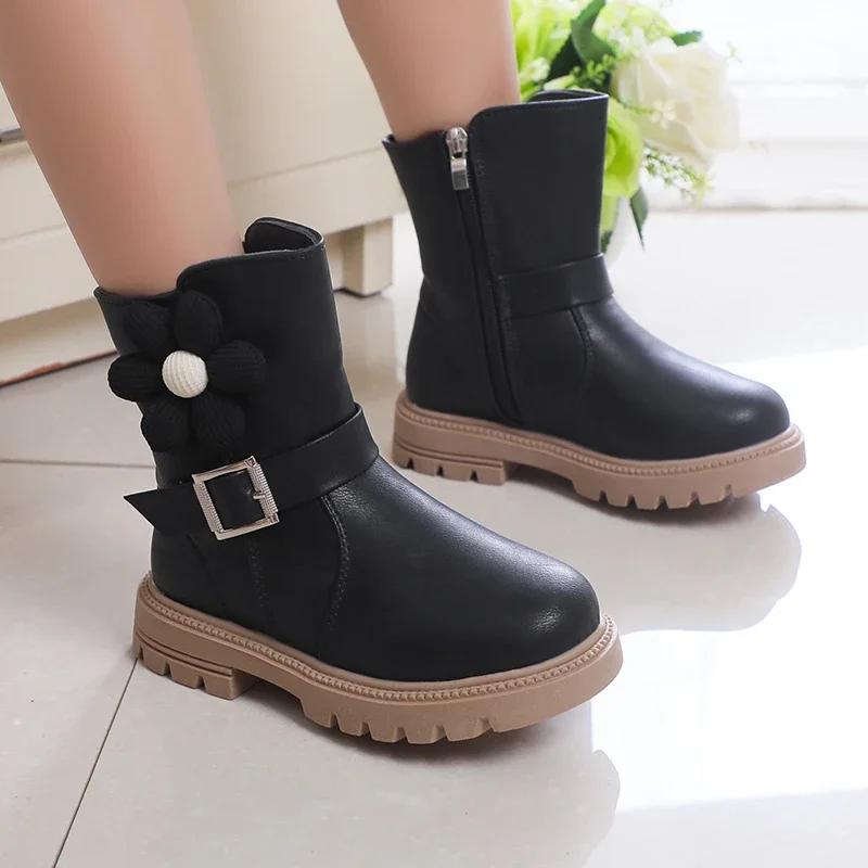Ботинки для девочек, универсальные, с цветами, милые, детские, дышащие, простые, нескользящие, модные детские ботинки